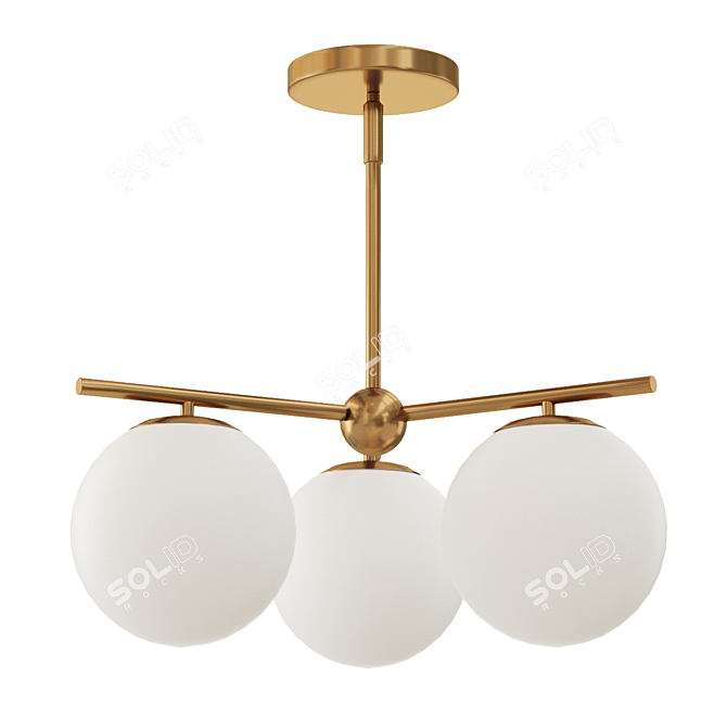 Brass Sphere Stem 3-Light Chandelier 3D model image 1