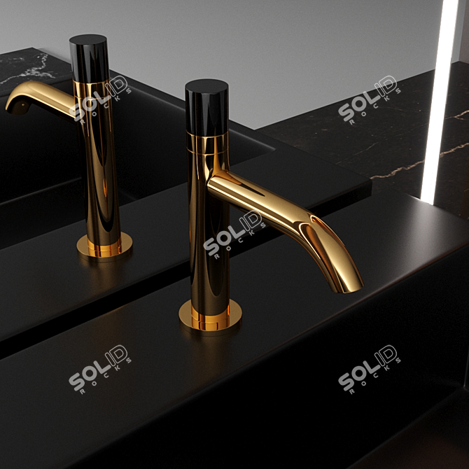 Complete Bathroom Set with Sink, Mirror, Wardrobe, Shelf, and Tiles 3D model image 4