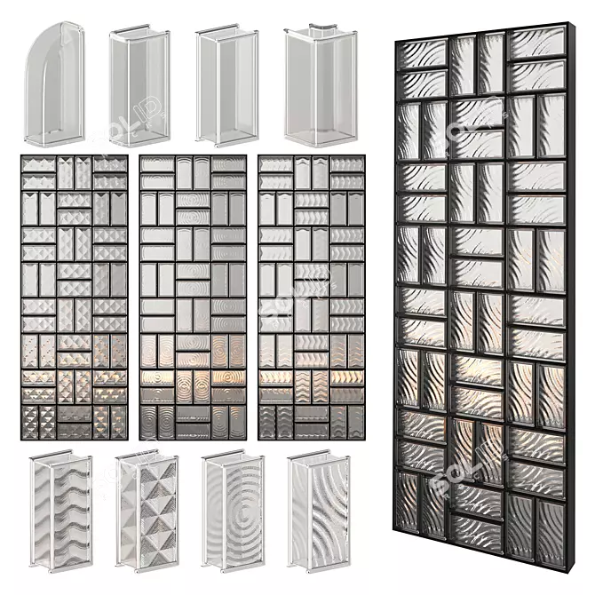 Sleek Glass Block Wall Partition 3D model image 1