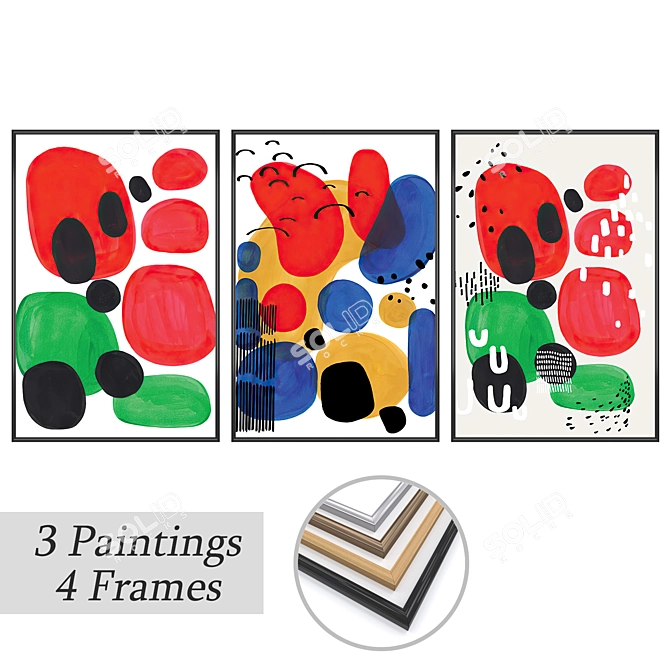 3-Piece Wall Painting Set with Multiple Frame Options 3D model image 1