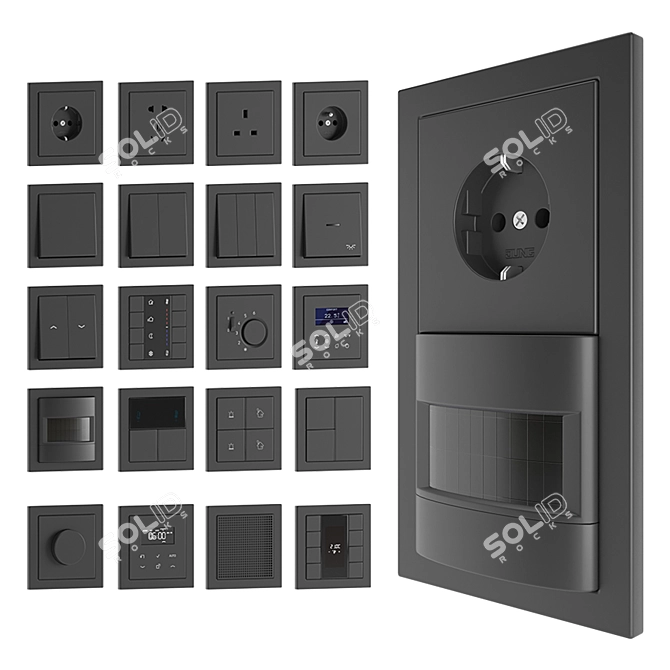 Jung LS Flat Design Set: Sleek Electrical Switches & Outlets 3D model image 1