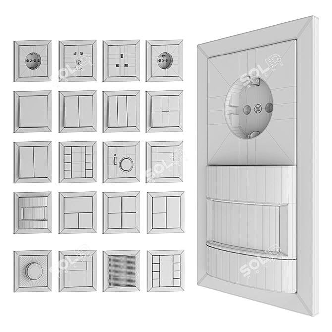 Jung LS Flat Design Set: Sleek Electrical Switches & Outlets 3D model image 2