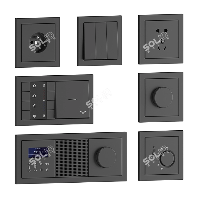 Jung LS Flat Design Set: Sleek Electrical Switches & Outlets 3D model image 3