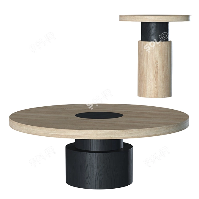 Modern Oak and Black Coffee Table 3D model image 5