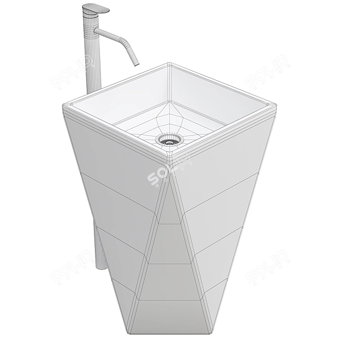 Sleek White Wash Basin v009 3D model image 2