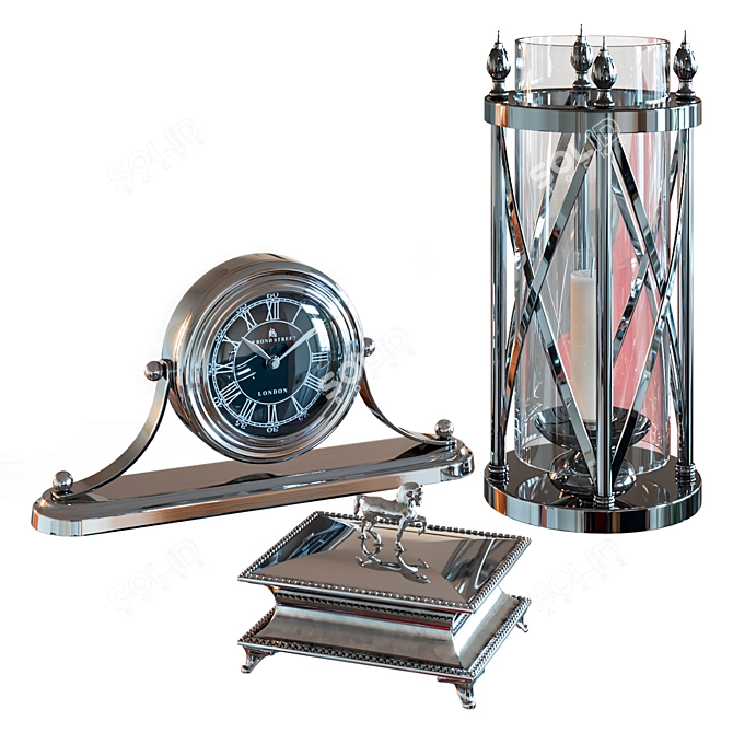 Garda Decor Set: Clock, Candle Holder, Horse Box 3D model image 3