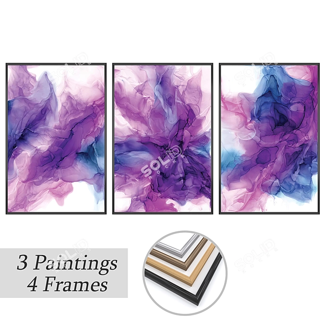 Versatile Set of Wall Paintings with Multiple Frames 3D model image 1