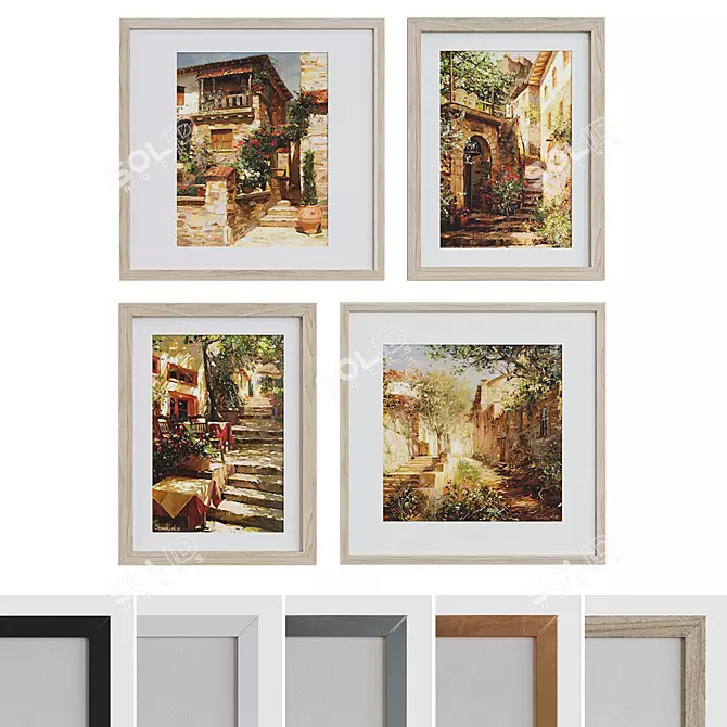 European Landscape Picture Frame Set 3D model image 1