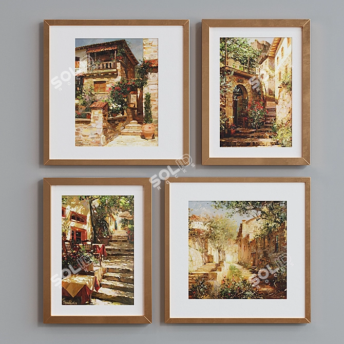 European Landscape Picture Frame Set 3D model image 2