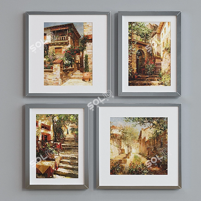 European Landscape Picture Frame Set 3D model image 3