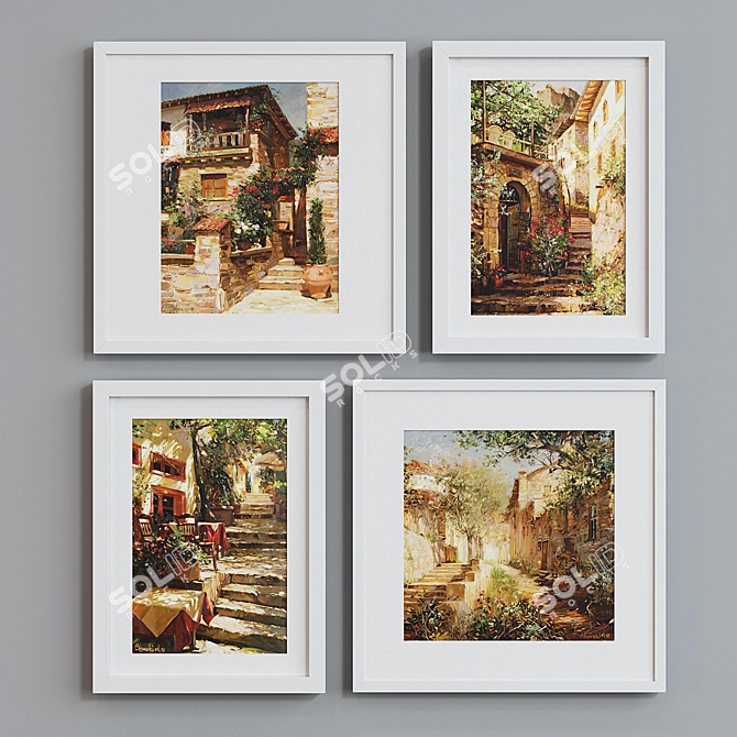 European Landscape Picture Frame Set 3D model image 4