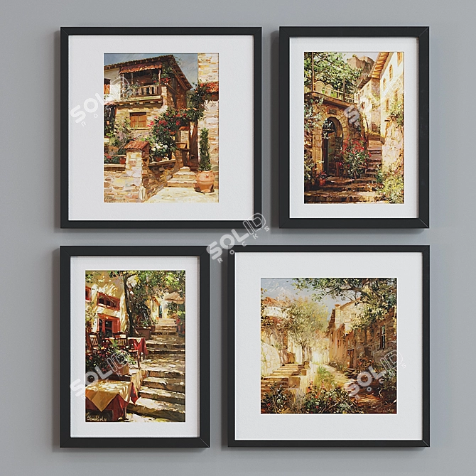 European Landscape Picture Frame Set 3D model image 5