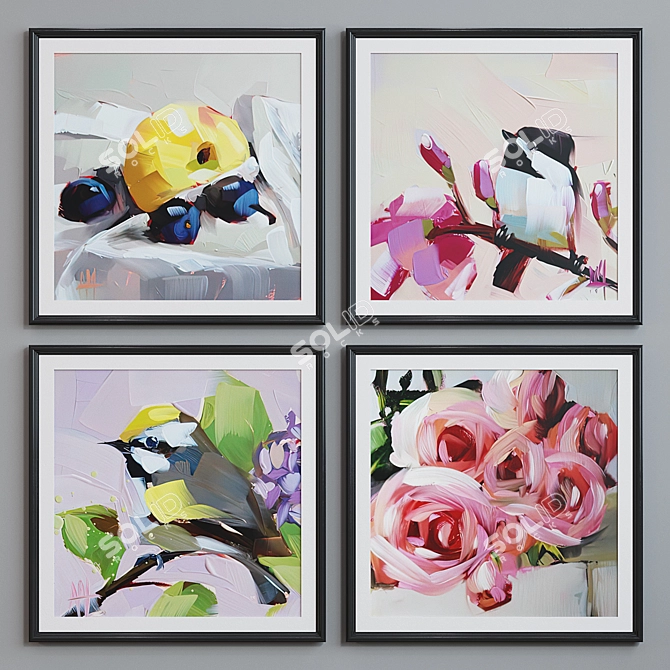 Modern Oil Paintings Picture Frame Set 3D model image 2