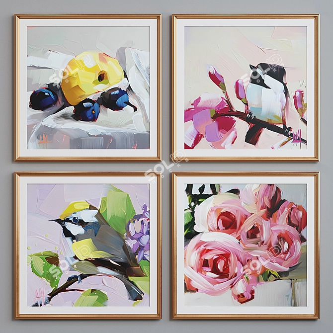 Modern Oil Paintings Picture Frame Set 3D model image 4