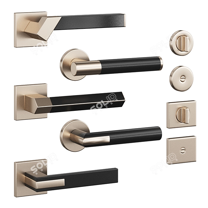 Elegant Set of 5 Kawajun Door Handles 3D model image 1