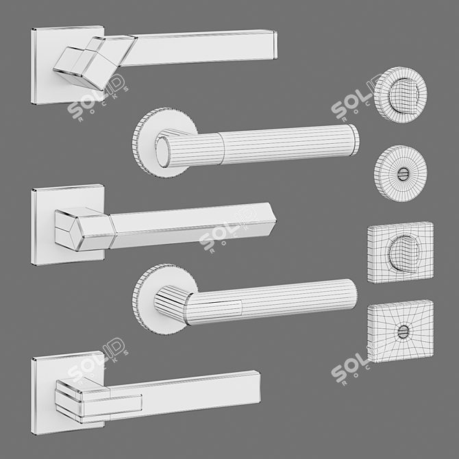 Elegant Set of 5 Kawajun Door Handles 3D model image 2