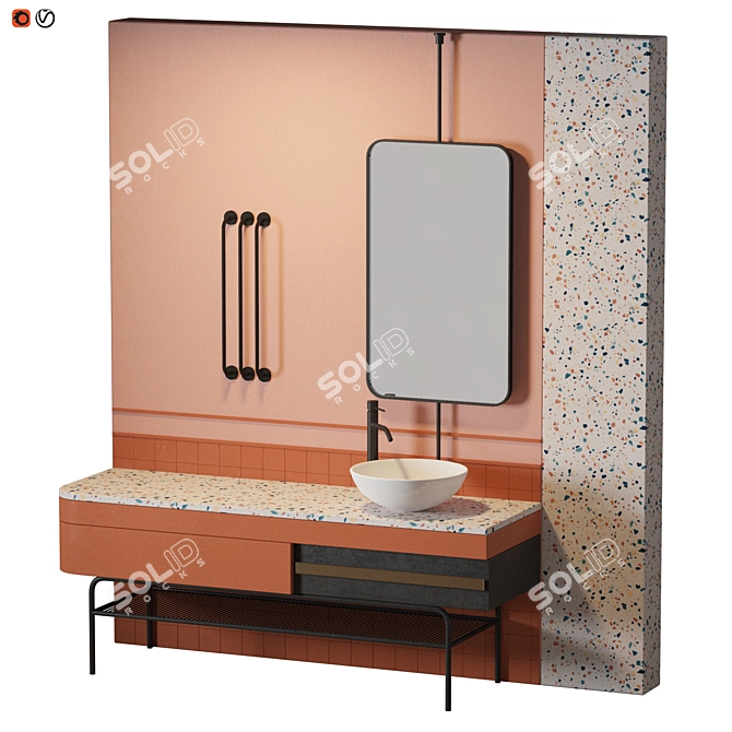 Terrazzo Orange Bathroom: Stylish 3D Model 3D model image 1