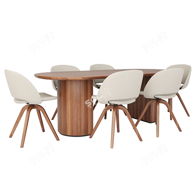 Lunar Elegance: GUBI Moon Dining Table and BONTEMPI Polo Covered Chair 3D model image 2