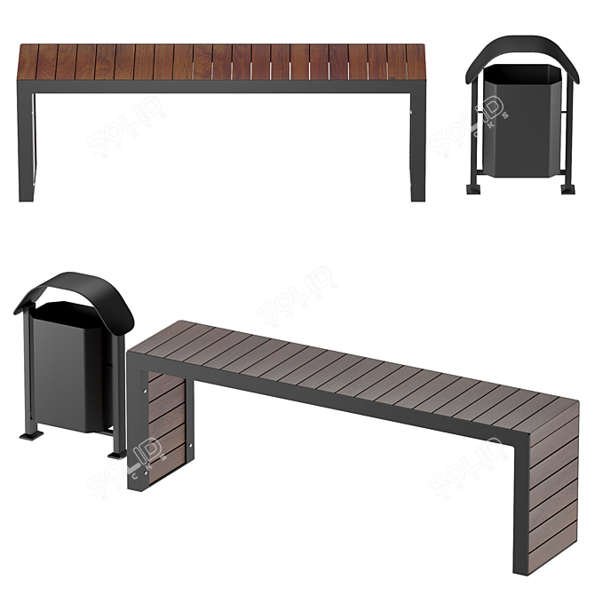 Industrial Loft Bench & Urn 3D model image 2