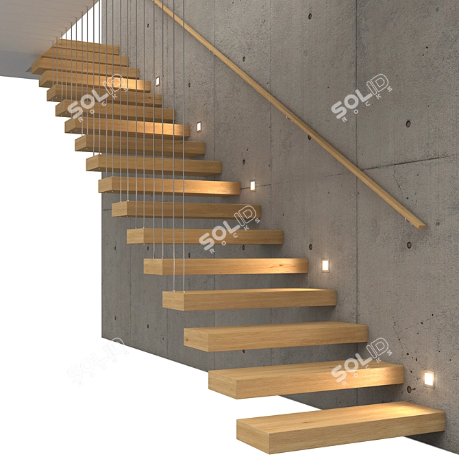 Contemporary Concrete and Wood Staircase 3D model image 2