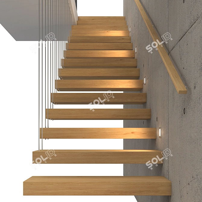 Contemporary Concrete and Wood Staircase 3D model image 3