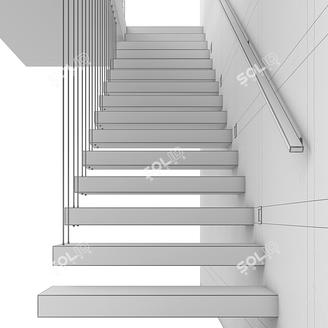 Contemporary Concrete and Wood Staircase 3D model image 4