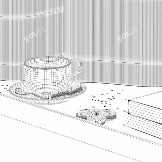 Deluxe Coffee Set: Tray, Vase, Coffee, Macarons 3D model image 6