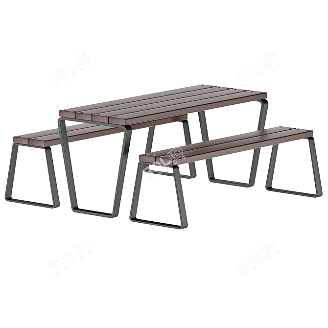 Industrial Loft Table and Benches 3D model image 3