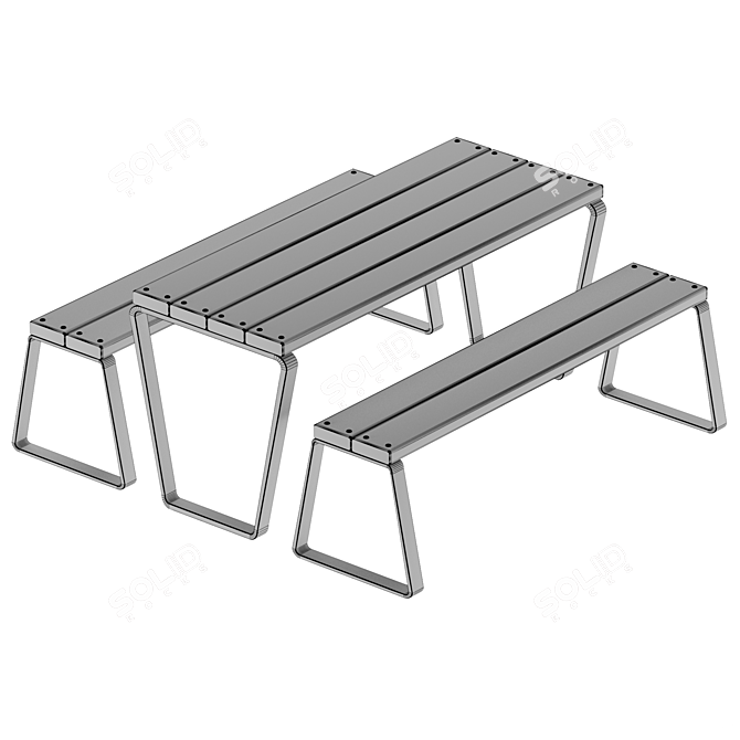 Industrial Loft Table and Benches 3D model image 4