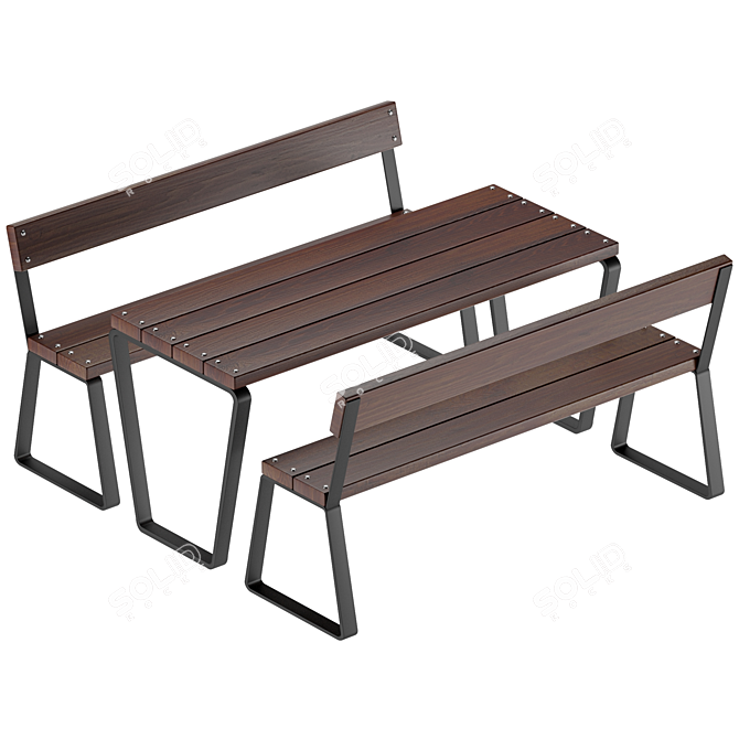 Industrial Loft Table & Benches 3D model image 1
