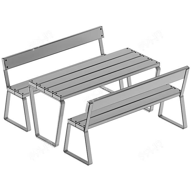 Industrial Loft Table & Benches 3D model image 3