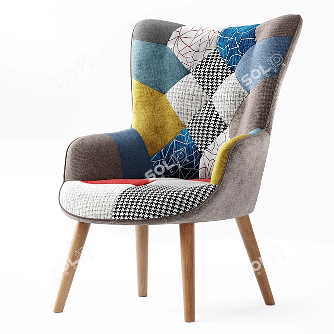 Hygge Patchwork Lounge Chair: Comfortable and Stylish 3D model image 1