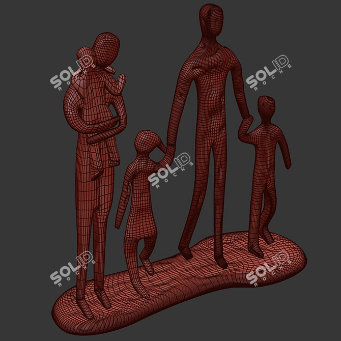 Bronze Family of 5 Sculpture 3D model image 2