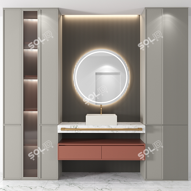 Modern Bath Set with Sink, Mirror, Wardrobe & Shelf 3D model image 1