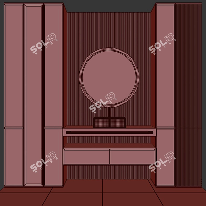 Modern Bath Set with Sink, Mirror, Wardrobe & Shelf 3D model image 5