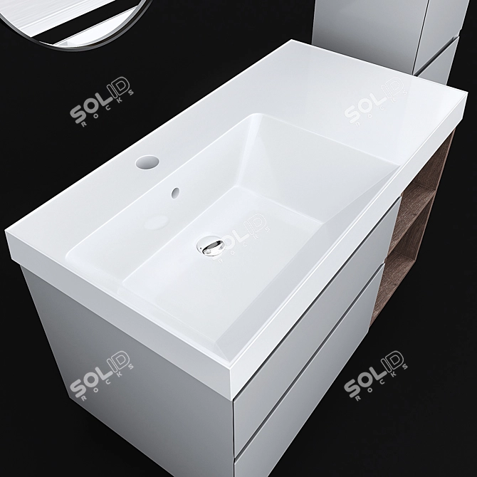 Title: CUBO 90 Cabinet with Sink & Mirror 3D model image 3