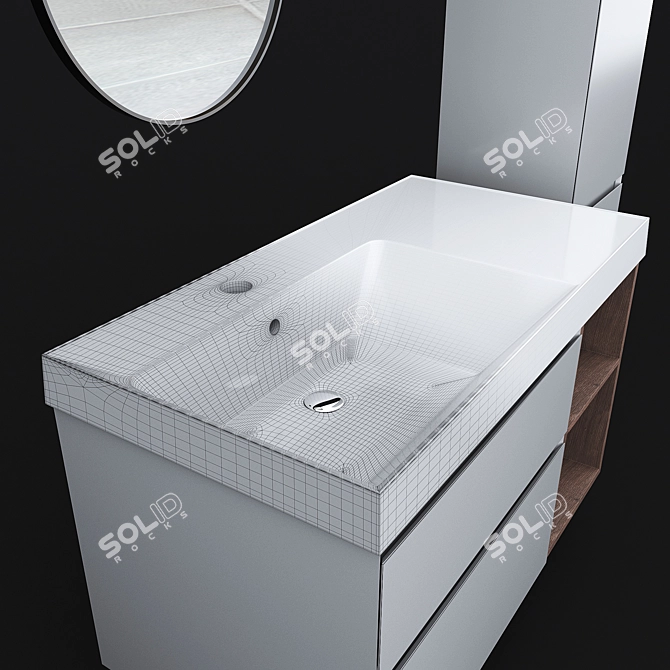 Title: CUBO 90 Cabinet with Sink & Mirror 3D model image 4