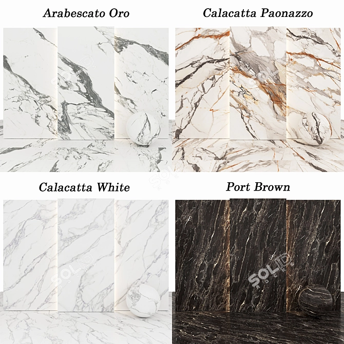 Marble Collection: Calacatta Paonazzo, Calacatta White, Arabescato Oro & Port Brown 3D model image 4