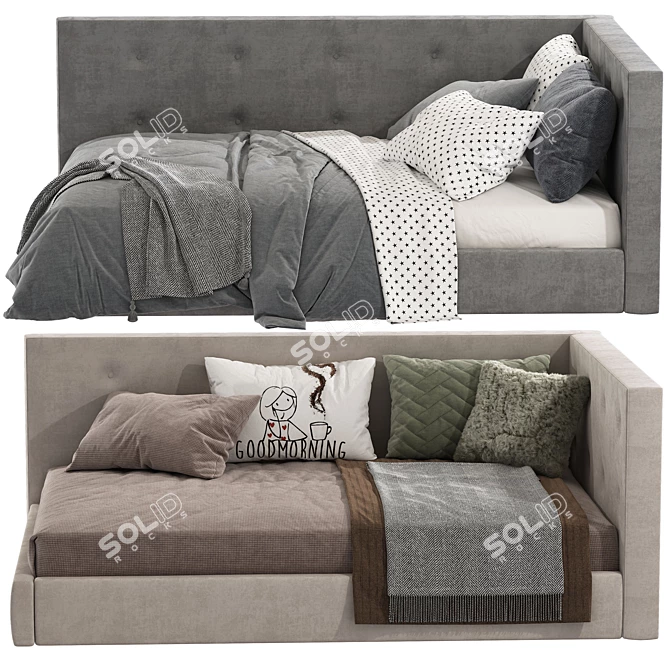 Cozy Corner Upholstered Bed 3D model image 2