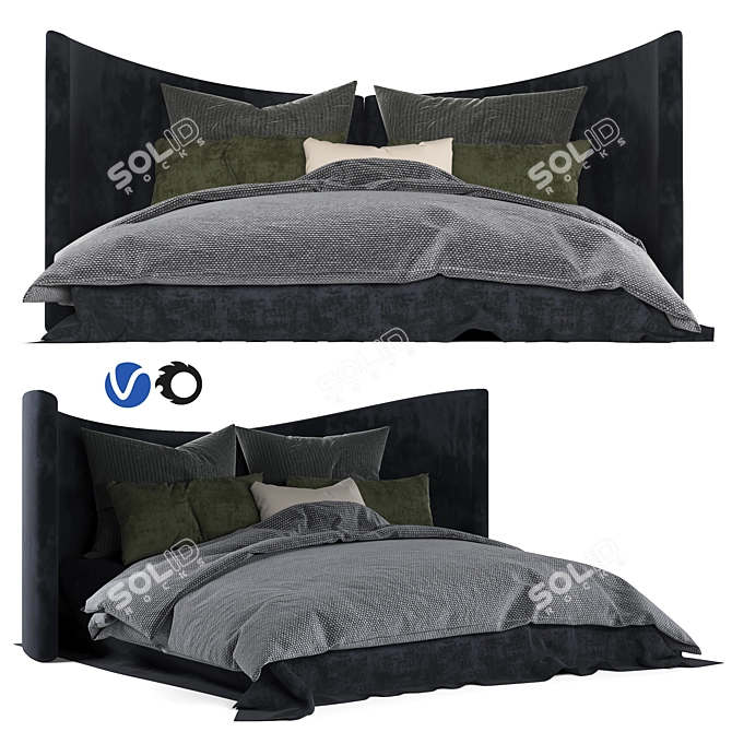 Luxury Tufty Bed: 200*180 CM 3D model image 1