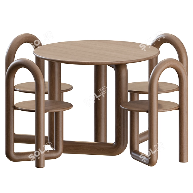 Elegant Mono Dining Set 3D model image 2