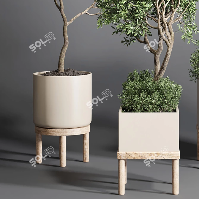 Collection Wood Vase Pot: Indoor Outdoor Plant 3D model image 4