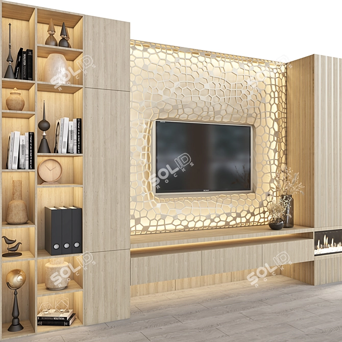 Customizable TV Wall with Decor 3D model image 2