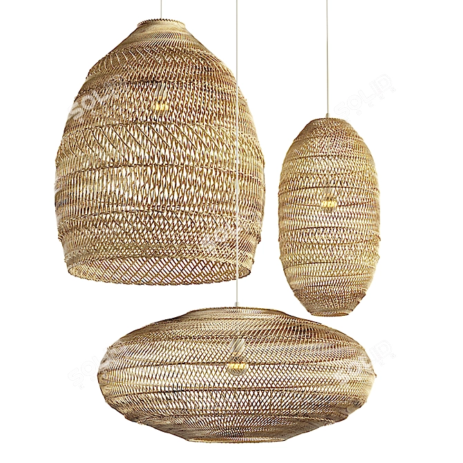 Rattan Chandelier Set: Stylish and Sustainable 3D model image 1