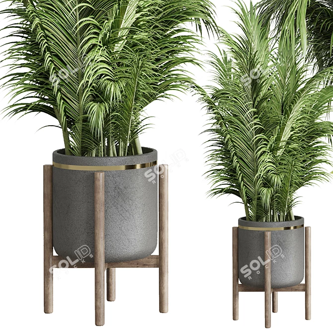 Concrete Vase Palm Fern: Indoor Plant Collection 3D model image 2