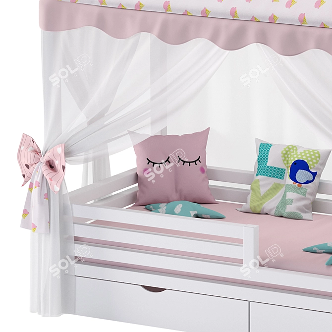 Children's Pine Bed House with Drawers 3D model image 5