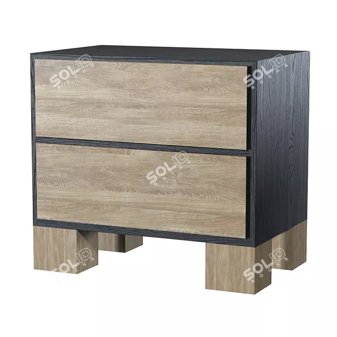 Modern Oak and Black Bedside 3D model image 1