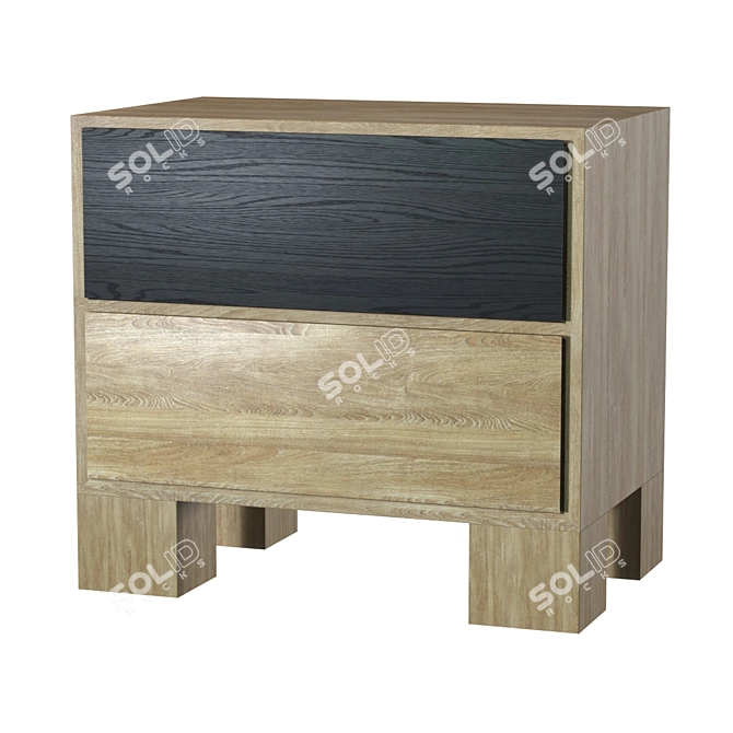 Modern Oak and Black Bedside 3D model image 3