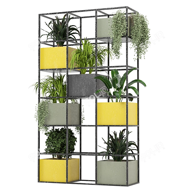 Rustic Concrete Pot Set with Indoor Plants 3D model image 1