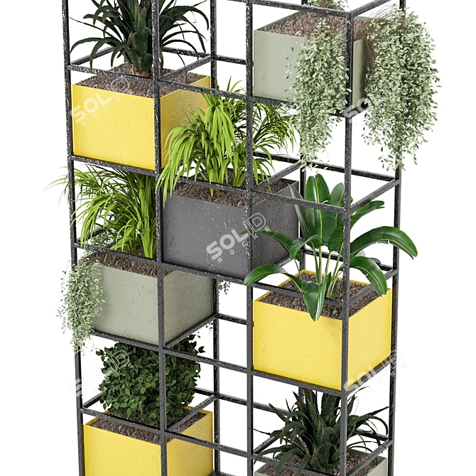 Rustic Concrete Pot Set with Indoor Plants 3D model image 3